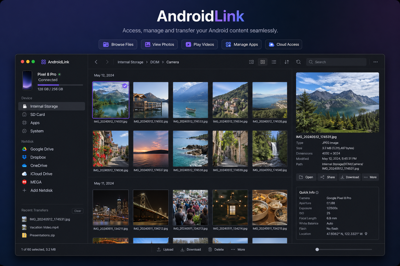 Device files browser with photo preview